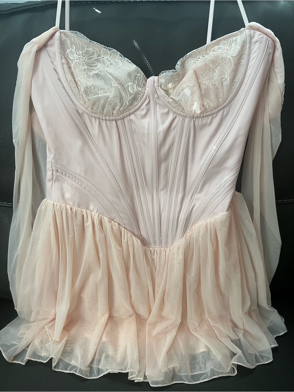 House of CB Women’s Lace-Trim Pink Tulle Bustier Dress